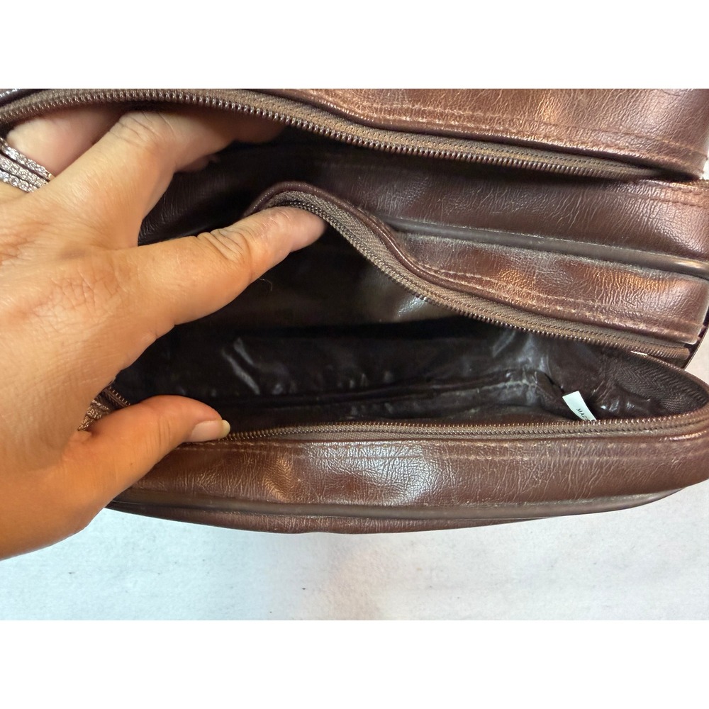Vintage Sergio Valente Dopp Kit Travel Toiletry Bag Brown Leather Vinyl 80s - Picture 9 of 9